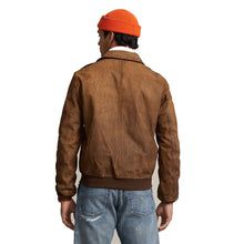 Load image into Gallery viewer, Mens Brown Vintage Hand Detailed Leather Bomber Jacket Leather Outlet
