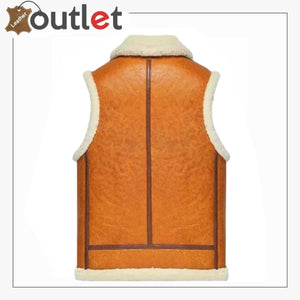 Mens Brown White Fur Shearling Leather Vest