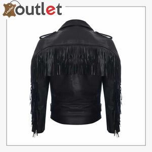 Mens Fringe Biker Leather Jacket