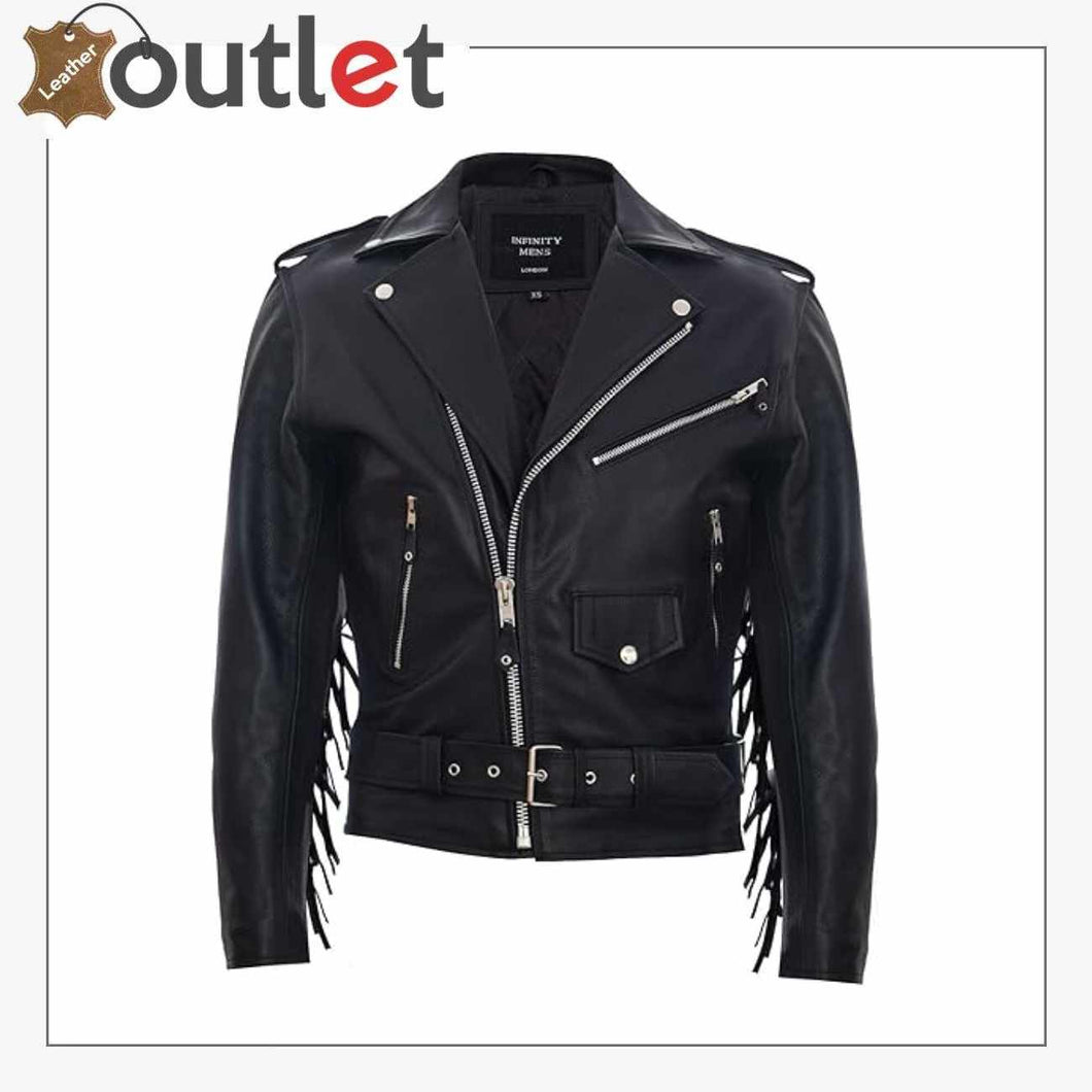 Mens Fringe Biker Leather Jacket