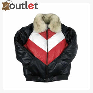 Mens Lambskin Leather V-Bomber Jacket