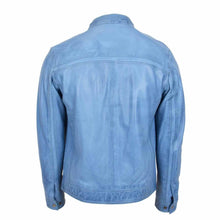 Load image into Gallery viewer, Mens Leather Biker Jacket in Sky Blue Leather Outlet
