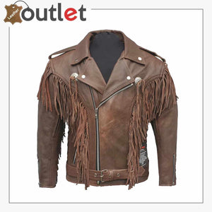 Mens Moto Brown Leather Jacket