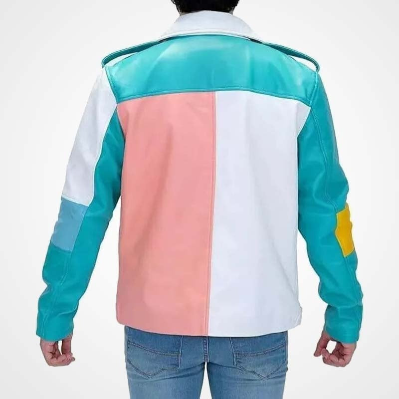 Men’s Pastel Leather Moto Jacket – Multi-Color Biker Style