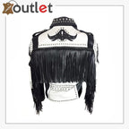 Herren-Bikerjacke aus Leder mit Fransen und silbernen Nieten