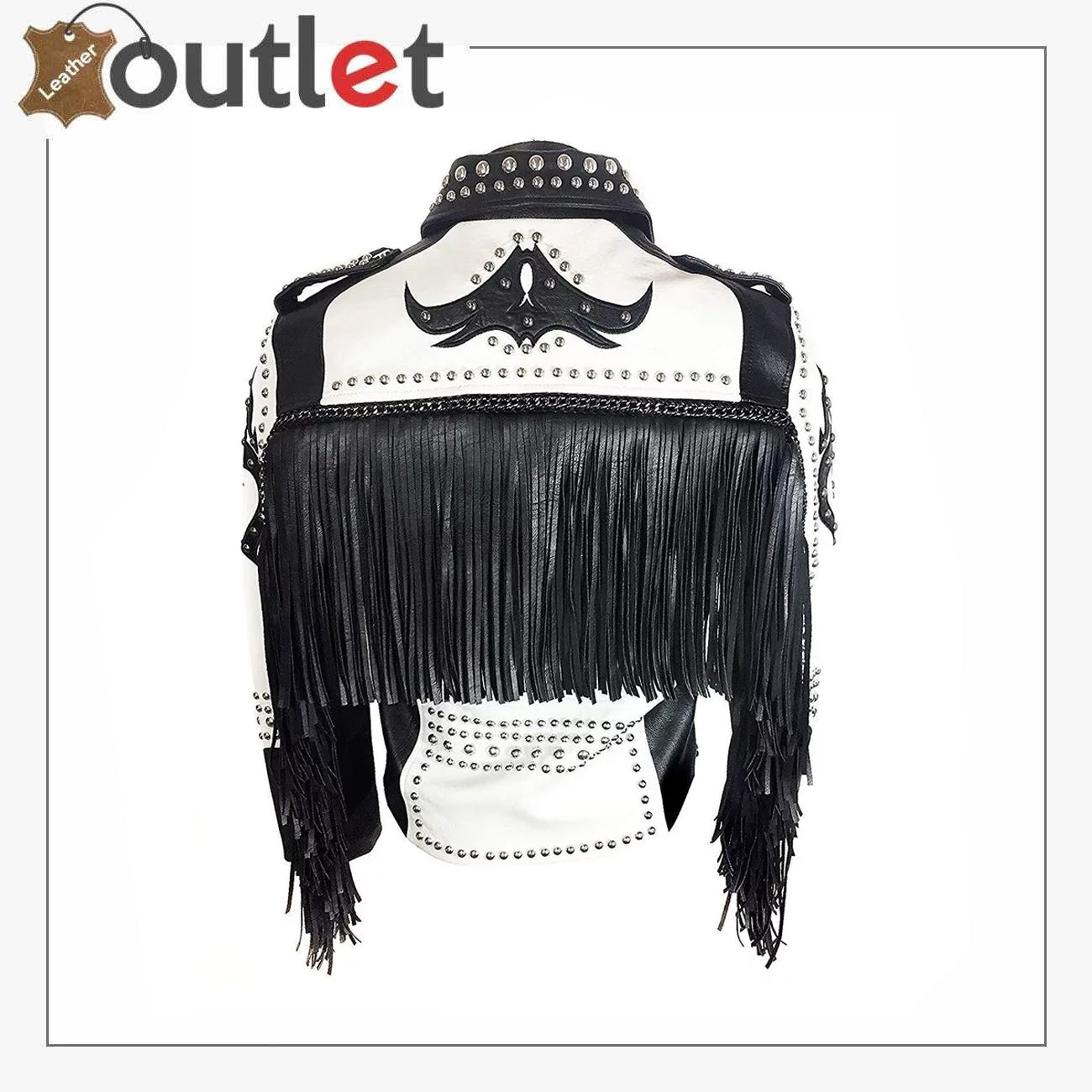 Herren-Bikerjacke aus Leder mit Fransen und silbernen Nieten