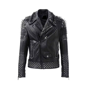 Mens Slim Fit Black Leather Studded Jacket Leather Outlet