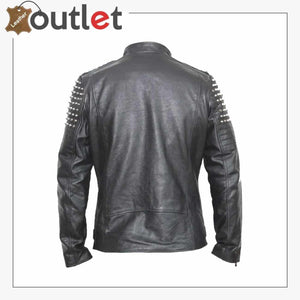 Mens Studded Leather Biker Jacket