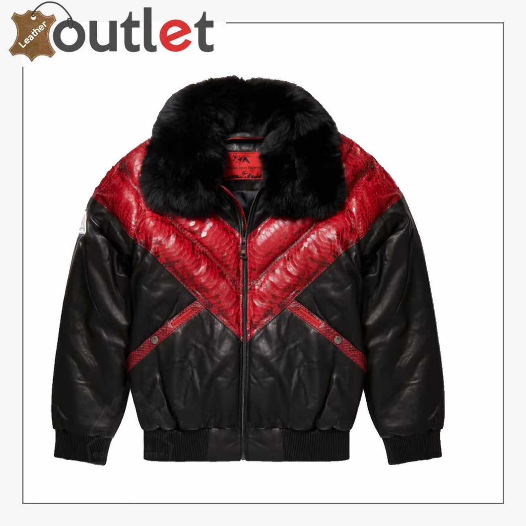 Mens V-Bomber Red Leather Jacket