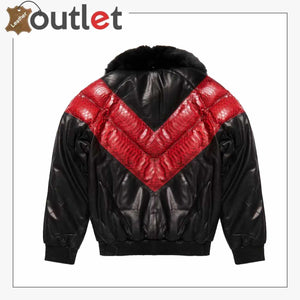 Mens V-Bomber Red Leather Jacket