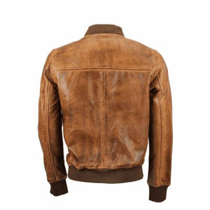 Mens Waxed Brown Leather Bomber Jacket Leather Outlet