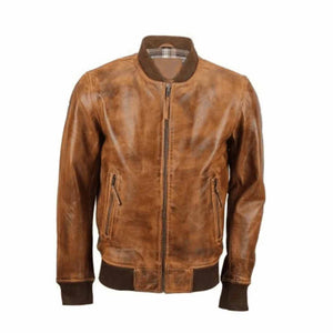 Mens Waxed Brown Leather Bomber Jacket Leather Outlet