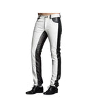 Men's White & Black Genuine Leather Pants