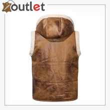 Load image into Gallery viewer, Mens hoodie Shearling Leather Vest
