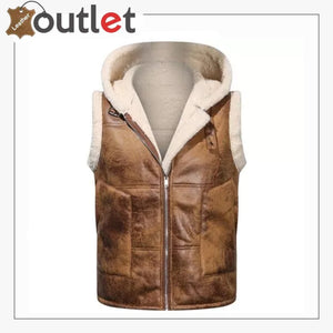 Mens hoodie Shearling Leather Vest