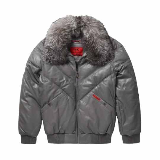 Mens new Classic V Bomber Grey Leather Jacket Leather Outlet