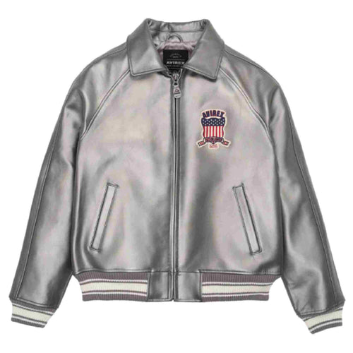 Metallic Silver Of Fashion Bomber Leather Jacket Leather Outlet