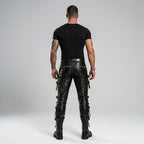 Men’s Gothic Black Sheepskin Leather Pants – Slim Fit Biker Trousers