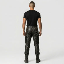 Load image into Gallery viewer, Men’s Black Sheepskin Leather Cargo Pants – Biker Style Leather Trousers
