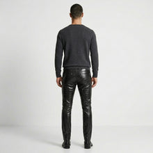 Load image into Gallery viewer, Men’s Black Crocodile Embossed Genuine Leather Biker Pants – Slim Fit Moto Trousers
