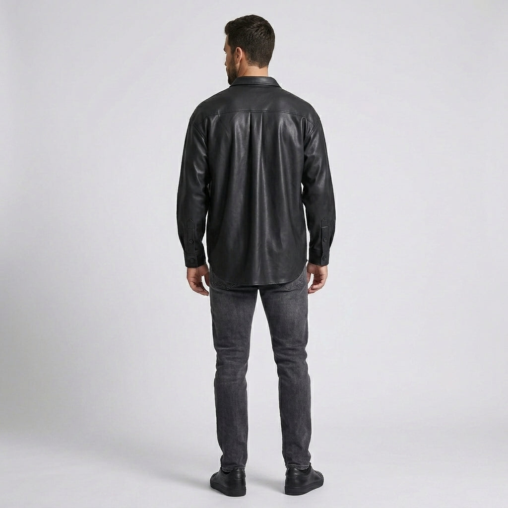 Men’s Genuine Lambskin Leather Shirt – Premium Slim Fit Leather Shirt