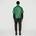 Men’s Green Half Sleeve Leather Shirt – Premium Casual Leather Shirt