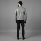 Men's Grey Leather Biker Jacket