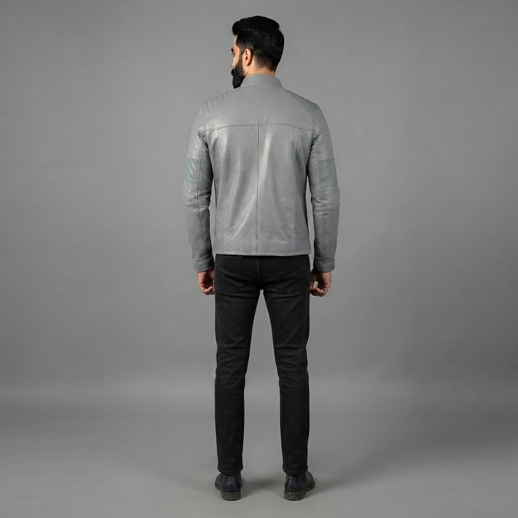 Men's Shinny Grey Biker Jacket