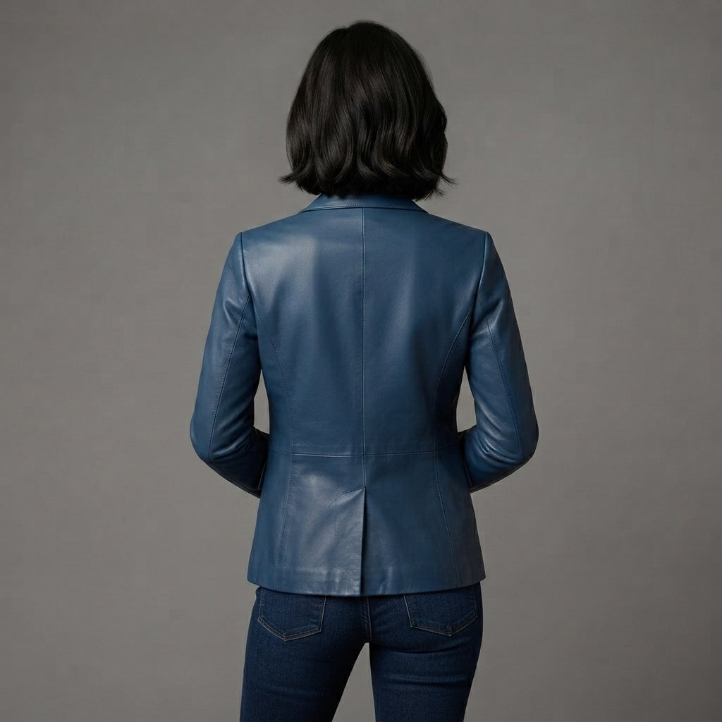 Women's Blue  Leather Blazer
