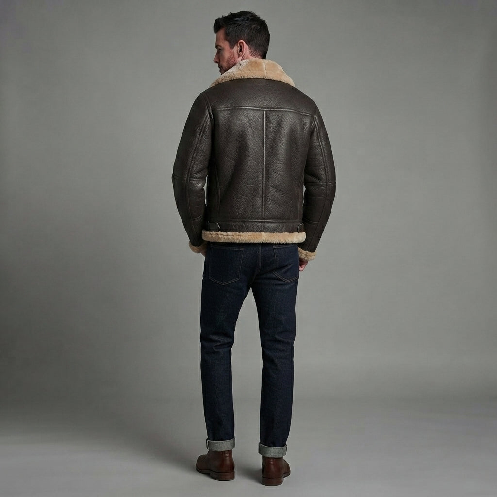 Men's FUR Aviator Flying Pilot Bomber Brown Jacket