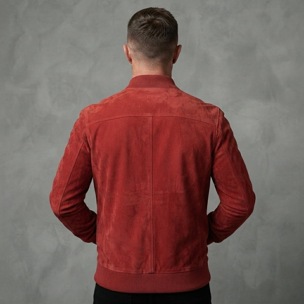 Men's  Red Suede Retro  Leather Jacket