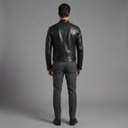 Black Plain Leather Jacket for Men