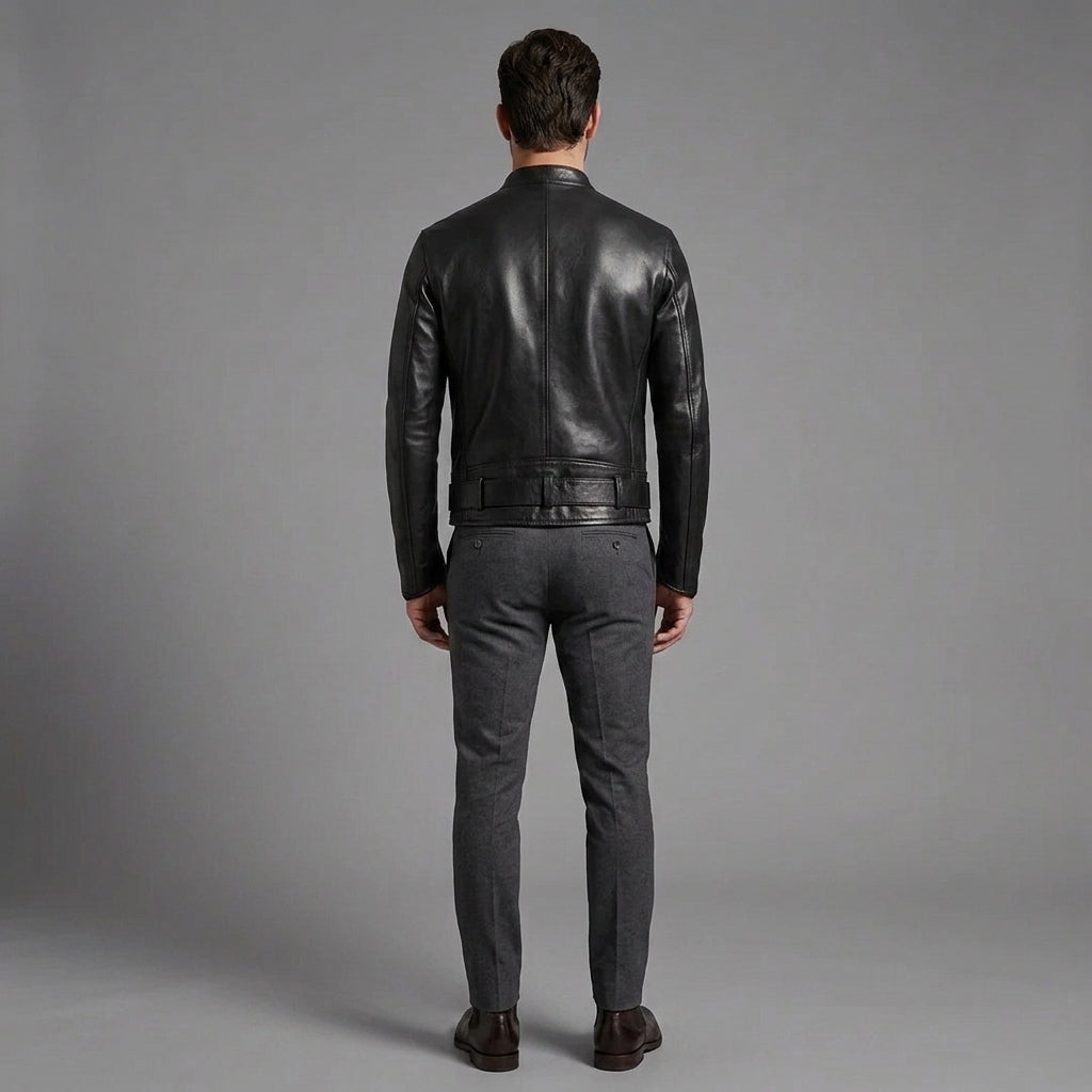 Black Plain Leather Jacket for Men