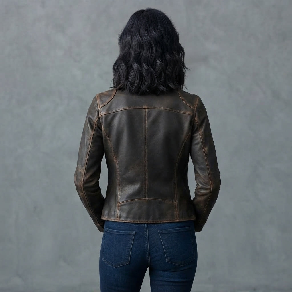 Women's  Dark Brown distressed Leather Jacket