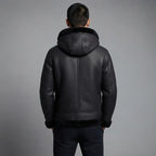 Men's Sheepskin Leather Hoodie With Faux Fur Jacket