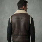 Men's Beige Shearling Leather Vest - Leather Outlet