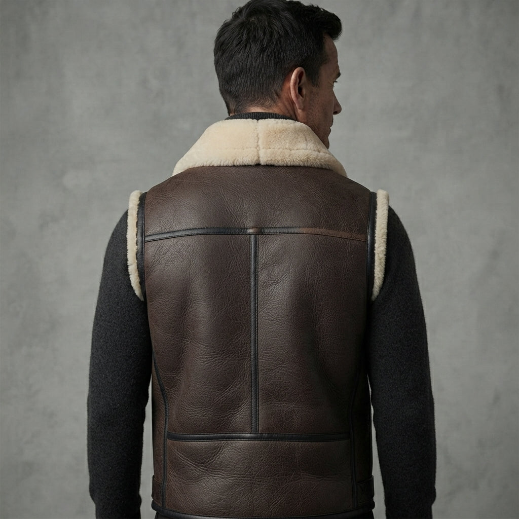 Men's Beige Shearling Leather Vest - Leather Outlet