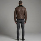 Men's Cafe Racer Brown Sheepskin Leather Jacket