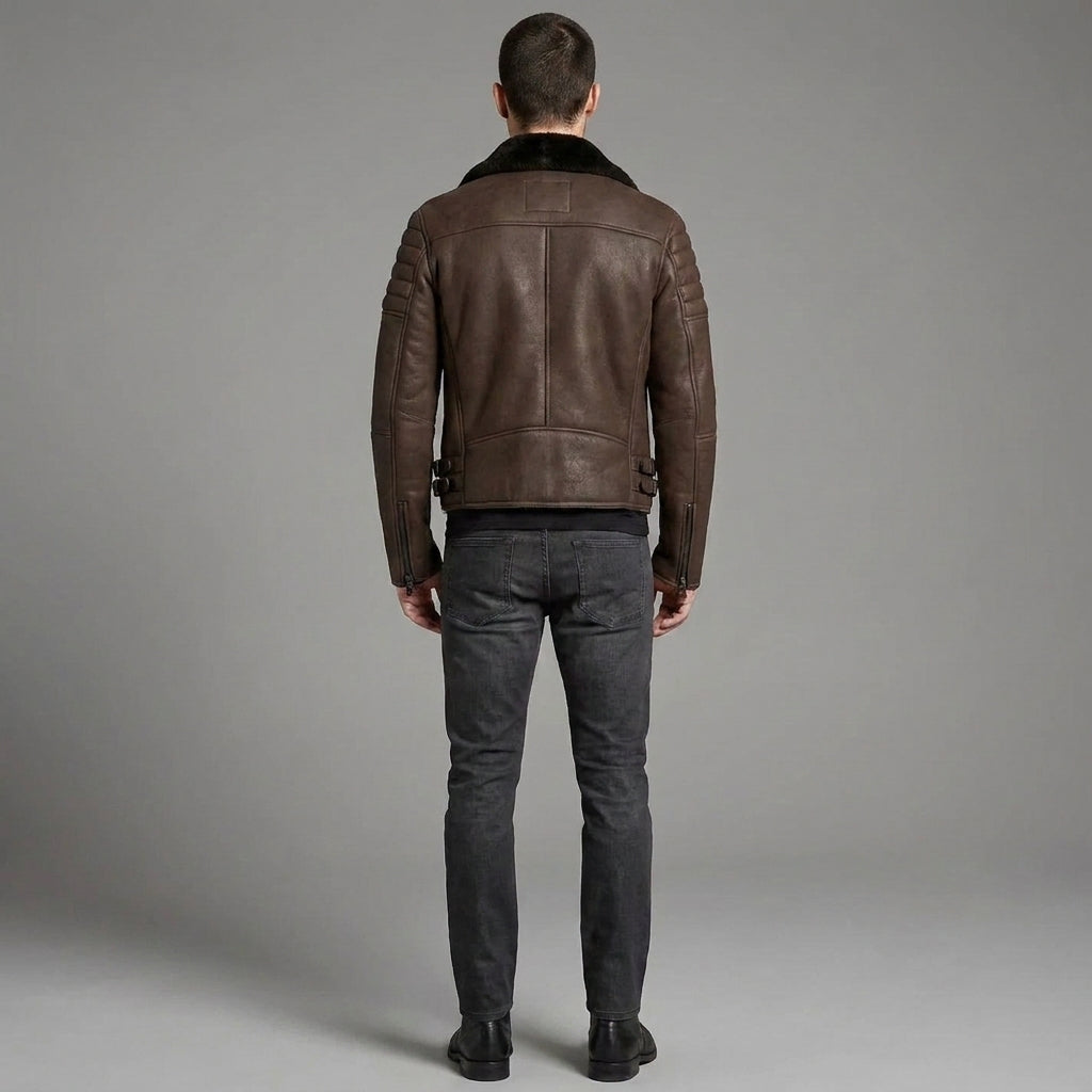 Men's Cafe Racer Brown Sheepskin Leather Jacket
