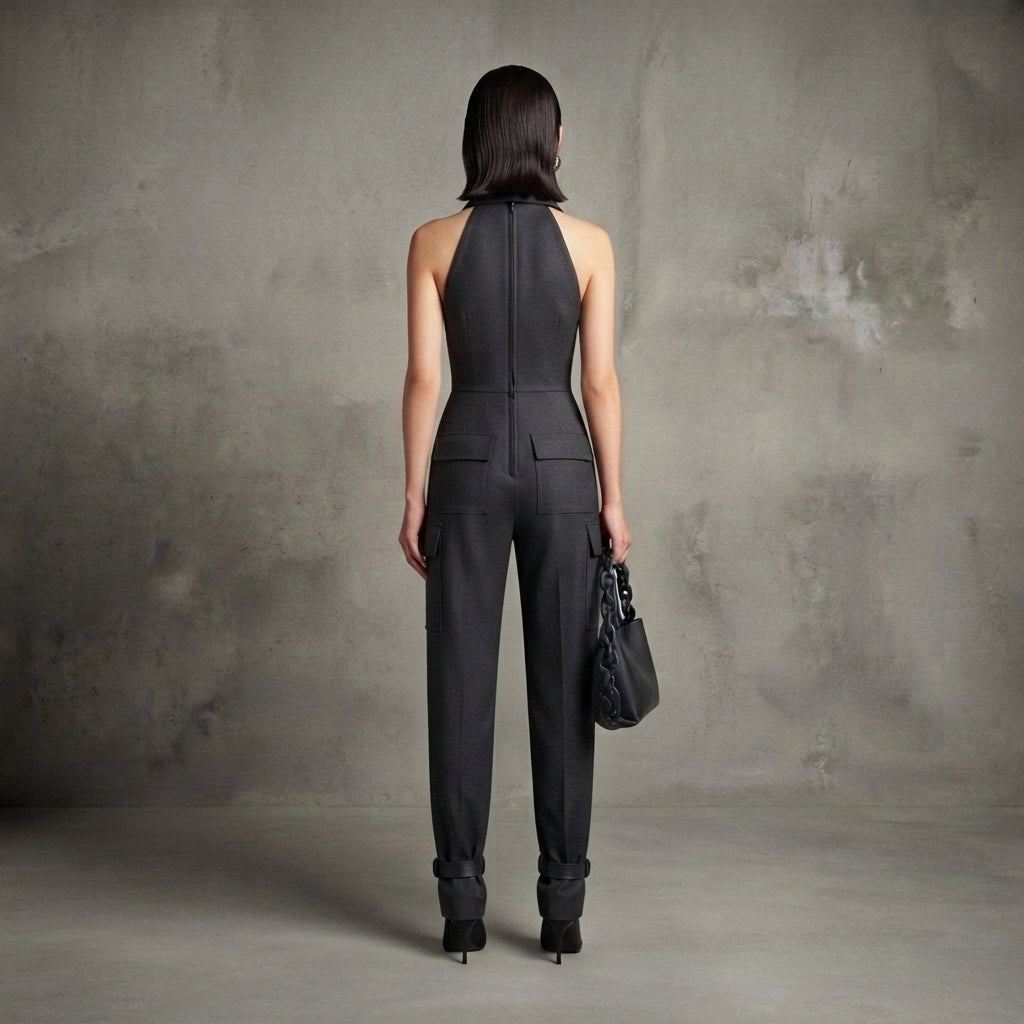 Women's Black Leather Jumpsuit