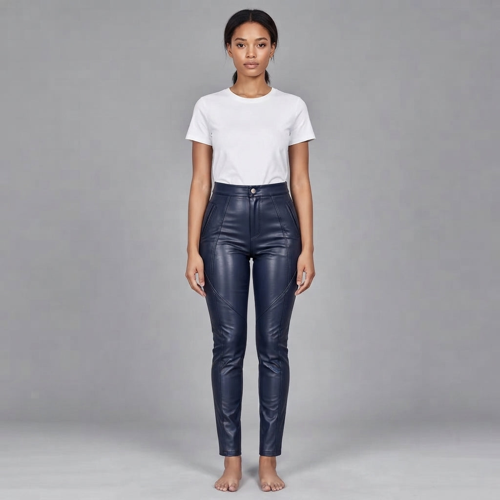 Women's Blue Leather Pant