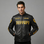 Herren-Leder-Rennjacke im Ferrari-Stil – Bikerjacke aus Echtleder
