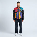 Men’s Artistic Plush Leather Jacket – Picasso-Inspired Statement Edition