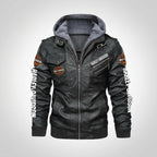 Herren schwarze Kapuzen-Bikerjacke aus Rindsleder – Harley-Stil Moto