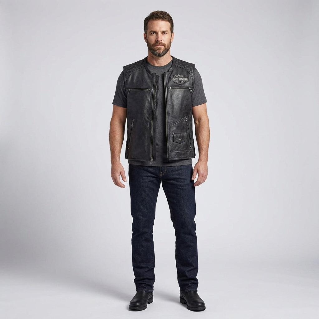 Herren-Lederweste „Passing Link“ – Biker-Club-Weste im Harley-Stil