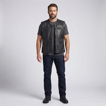 Load image into Gallery viewer, Men’s Passing Link Genuine Leather Vest – Harley-Style Biker Club Cut
