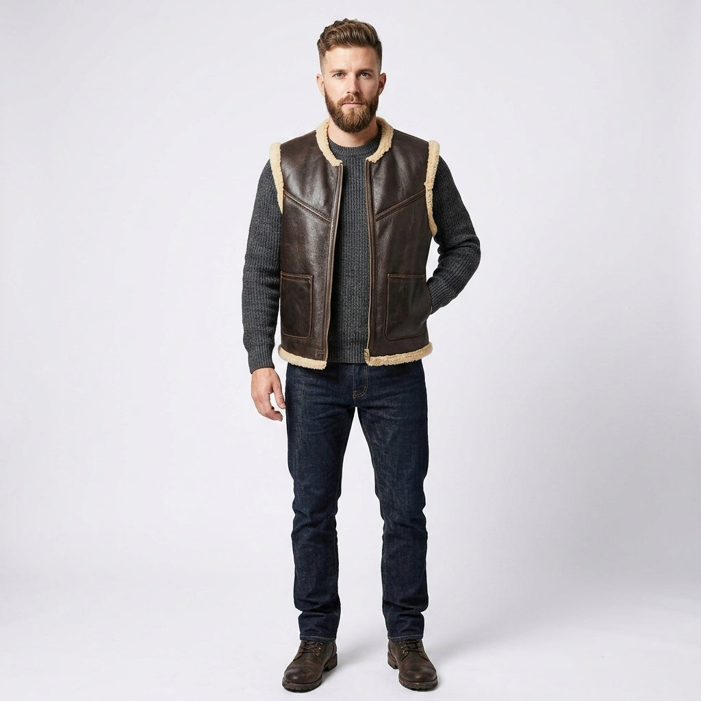Aero Outlaw Shearling Leather Vest – Classic Biker Style