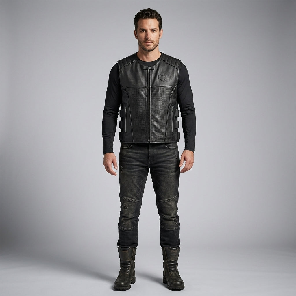 Titan-Flow Perforated Leather Motorcycle Vest – Breathable Moto Style