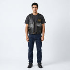 Black Spider Web Leather Vest – Streetwear Biker Edition