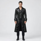 Men’s Black Steampunk Gothic Leather Tailcoat – Victorian Long Coat